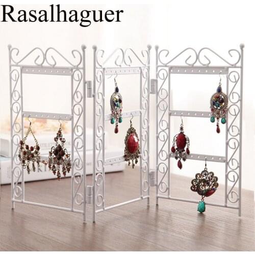 Fashion Luxury Necklace and Earring Jewelry Stand 72 holes Display Rack 3Doors Style Metal Stand Holder Shelf Jewelry Organizer