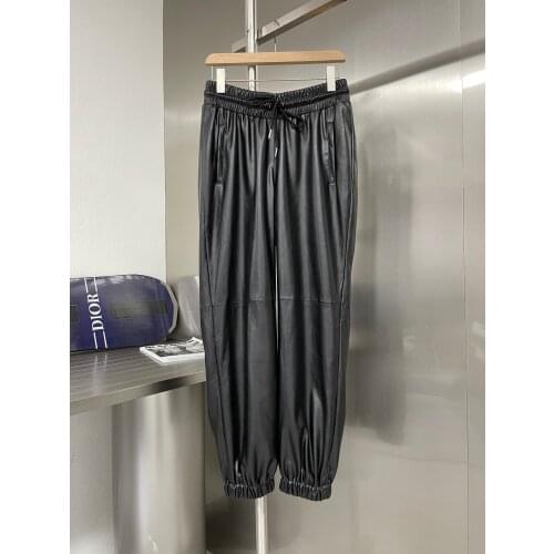 Fashion 2021 new women loose lace up casual sports leather pants 0320