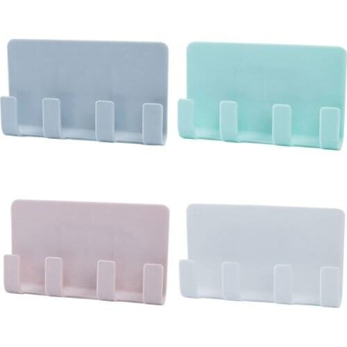 Wall Mount Adhesive Phone Holder Charging Cable Hanging Stand Multifunction Storage Towel Hook Shelf Rack Kitchen Hanger