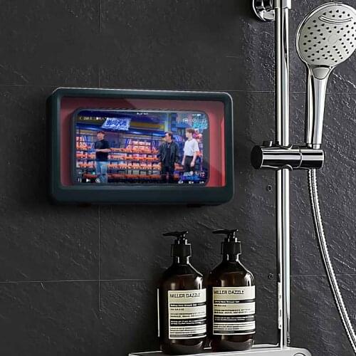 Wall Mounted Bathroom Touch Screen Waterproof Mobile Phone Box Toilet Sealed Anti Fog Mobile Phone Bracket