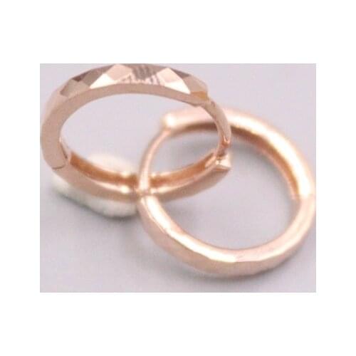Real Pure 18K Rose Gold Earrings Square Carved Circle Hoop Small Earrings Men Woman Gift 0.9g