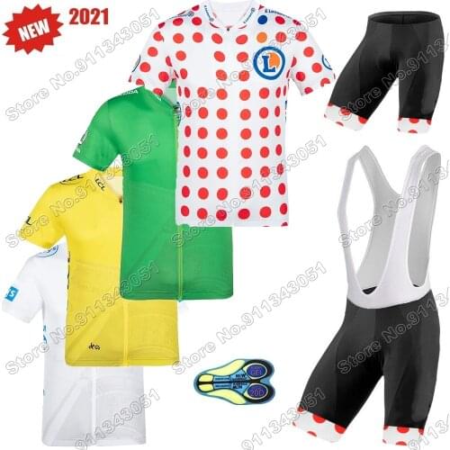 2021 New France Tour Cycling Jersey Set Yellow Green Polka dot Cycling Clothing Champion de France Road Bike Suit MTB Maillot
