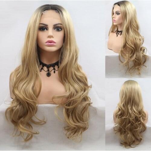 U Part Lace Frontal Synthetic Hair Wig Body Wave Long Wavy Lace Front Wigs For Women 24 Inch Loose Wave Wig