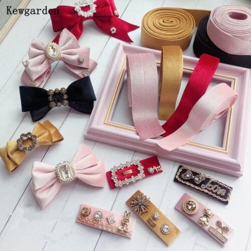 Kewgarden DIY Hairbow tie Accessories Handmade Tape Riband Velvet Fabric Layering Cloth Ribbon 1.5" 1" 38mm 25mm 5 Meters