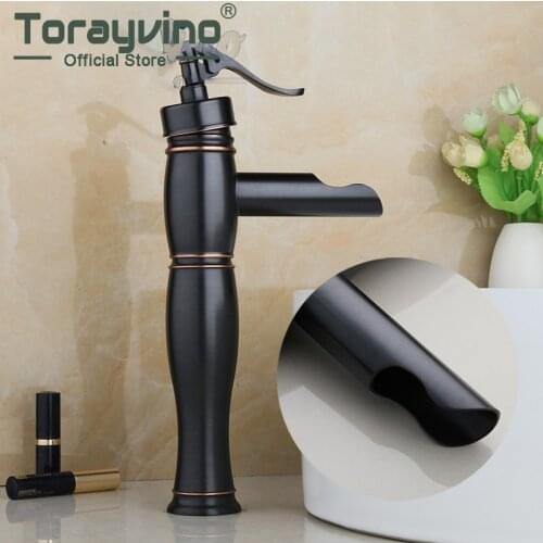 Bathroom Basin Faucet Waterfall Orb Matte Black Faucet Robinet De Lavabo Washbasin Tap Deck Mounted Hot & Cold Water Mixer Taps