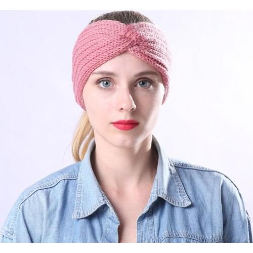 Warm Fuzzy Knot Headbands Necklace Knit Winter Warm Ears Headband for Women Fluffy Solid Soft Girls Cross Headbands