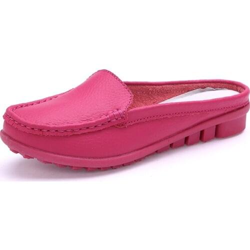Womens Half Slippers Spring Summer Slides Classic Close Toe Walking Shoes Casual Ladies Genuine Leather Flat Shoes