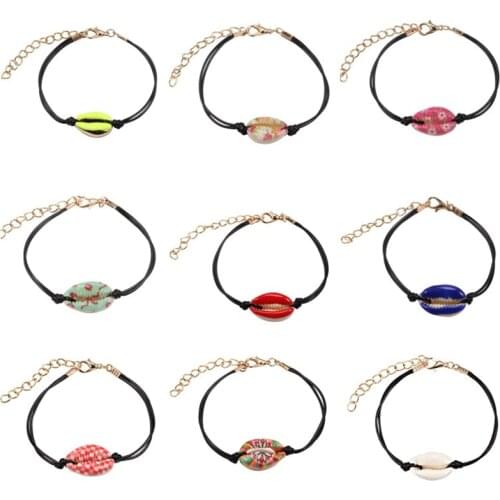 Bohemian Floral Printed Shell Anklet Bracelet For Women Natural Conch Chain Rope Adjustable Bracelets Bangles Jewelry Girl Gift