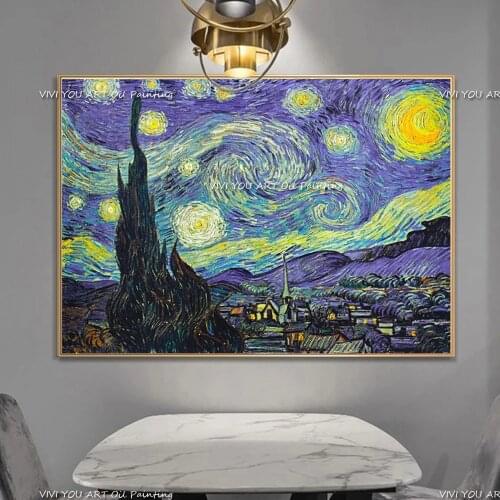 Starry Night by Vincent Van Gogh Famous Artist Handpainted Wall Picture Canvas Oil Painting Home Wall Decor