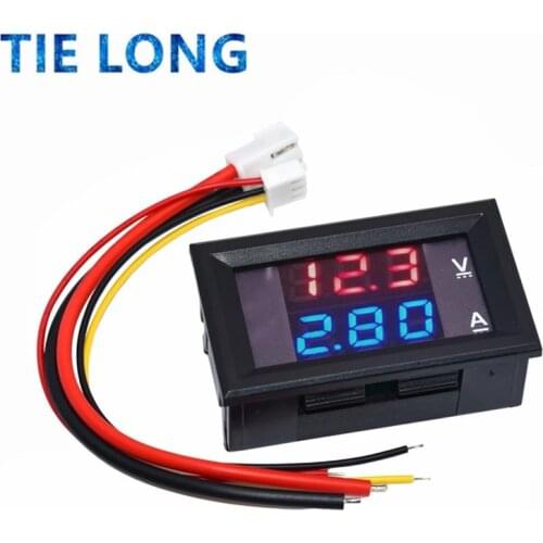 DC 0-100V 10A Digital Voltmeter Ammeter Dual Display Voltage Detector Current Meter Panel Amp Volt Gauge 0.28" Red Blue LED