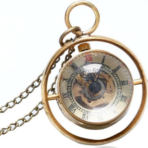 10pcs/lot Hot Selling Vintage Crystal ball Mechanical Pocket Watch Necklace Chain Hand Wind Pocket Watch Wholesale