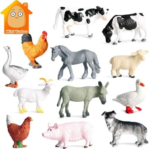 12PCS Simulation Poultry Wild Animal Model Toy Mini Lion Tiger Chicken PVC Figures Dolls Congnize Collection Toys For Children