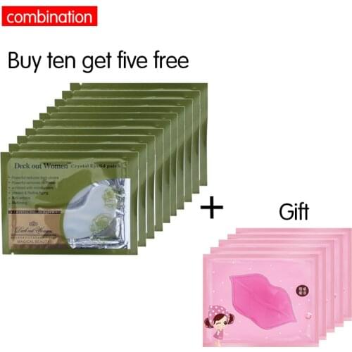 20Pcs=10P Deck Eye Mask+Gift 5Pcs Lip Mask Out Women Crystal Eyelid Patch Anti-Wrinkle Crystal Collagen Remove Black Eye Post