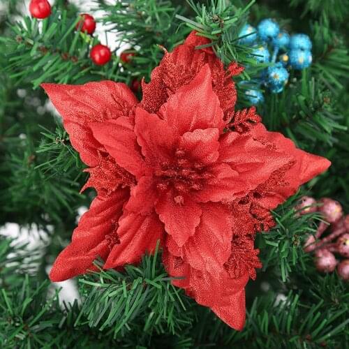 3pcs 18cm Large Artificial Christmas Flowers Glitter Fake Flower Xmas Tree Ornaments Christmas Decorations for Home New Year