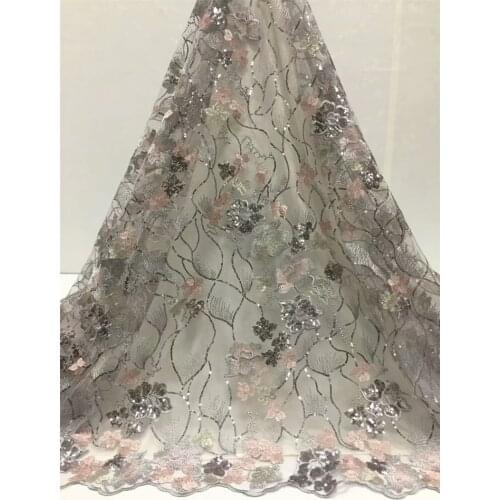 5yards/piece Nigerian French Tulle Lace High Quality African Lace Fabric 3D Flower Sequins Designs Bridal Wedding Party Dresses
