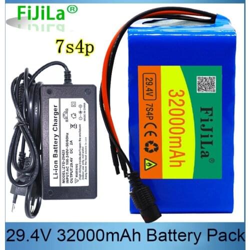 7S4P 24V 32Ah 29.4V for Lithium-ion battery pack Built-in BMS electric bike unicycle scooter wheelchair motor + 2A charger