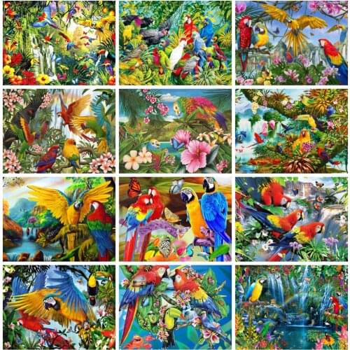 Huacan 5d Diy Diamond Painting Parrot Tree Embroidery Mosaic Spring Animal Cross Stitch Home Decor Diamond Art