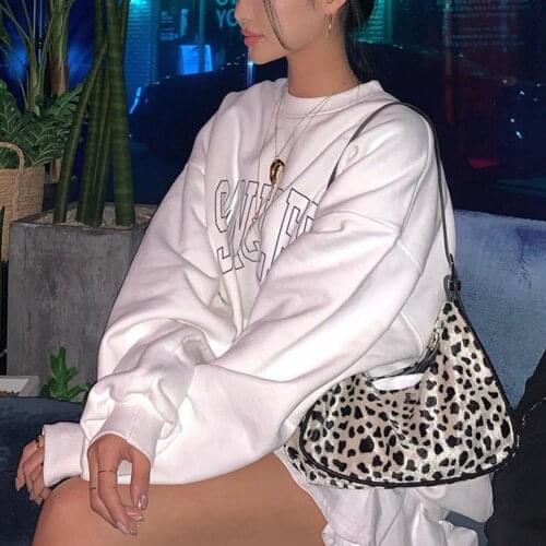 White Black O Neck Pocket Loose Hoodie Women Long Sleeve Oversized Pullover Casual Warm Sweatshirts Autumn Winter 2020