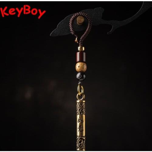 Weapon of Monkey King Keychains Lanyard Pendants Pure Brass Vintage Handmade Woven Rope Lucky Car Key Chains Hangings Jewelry