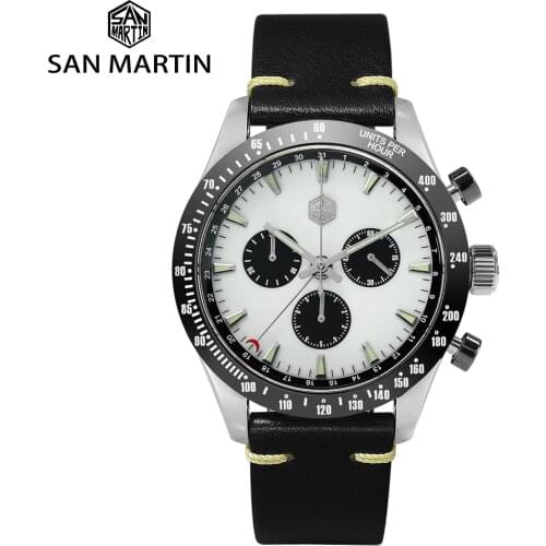 San Martin Quartz Watch Swiss Ronda 5040F Stainless Steel Men Sapphire Ceramic Bezel Leather Luminous Waterproof Diver Watch