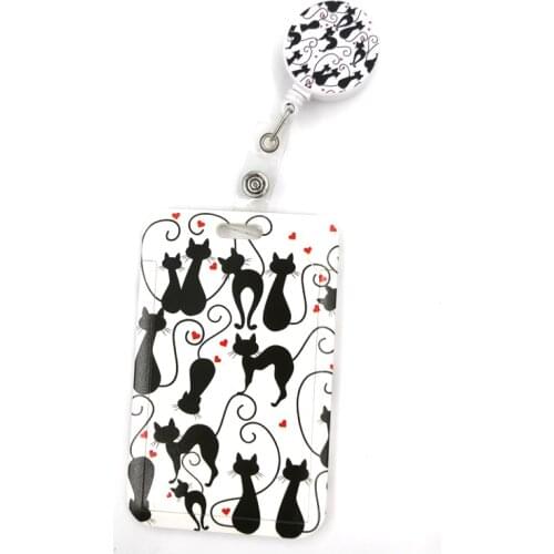 Black Cat Paws Card Holder Women Men Business Lanyard Badge Card Case Women Card Cover Student Lanyard ID Name Card Holder Bags