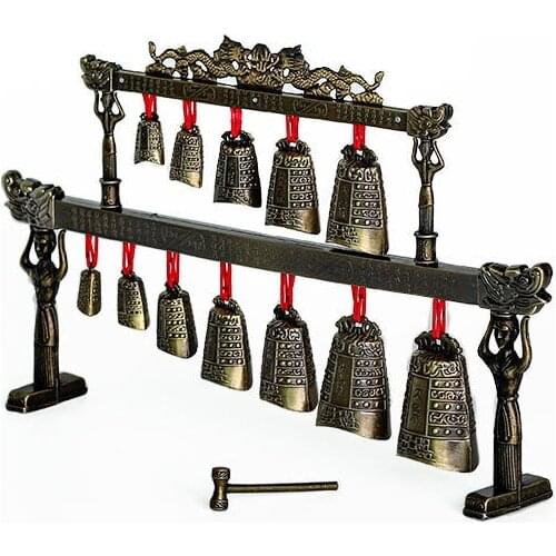 Folk Crafts Home Furnishings Vintage Bronze Hit Instrument Round Double Clock