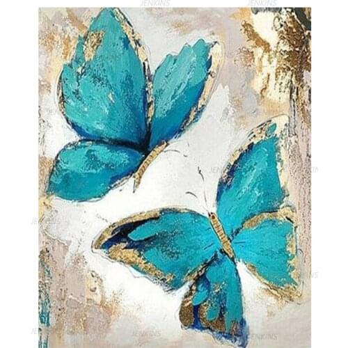 Blue Butterfly Girl and Ocean Canvas Painting Wall Art Print Pictures for Living Room Bedroom Decoration Jenkins