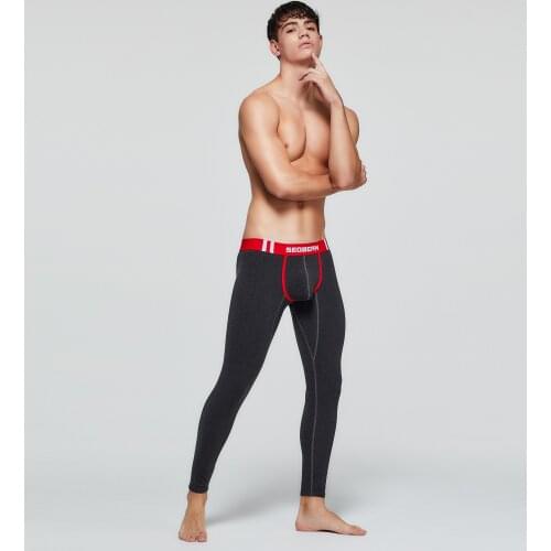 Low-Waist Mens Brand Underwear Cotton Long Johns Solid Sleep-Bottoms Stretch Leggings Sportswear Long-Pants Male Soft Winter