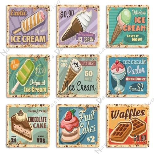 Ice Cream And Cakes Metal Poster Rusty Metal Tin Sign Cafe Wall Plate Home Bar Pub Decorative Plate Vintage Metal Signs Poster
