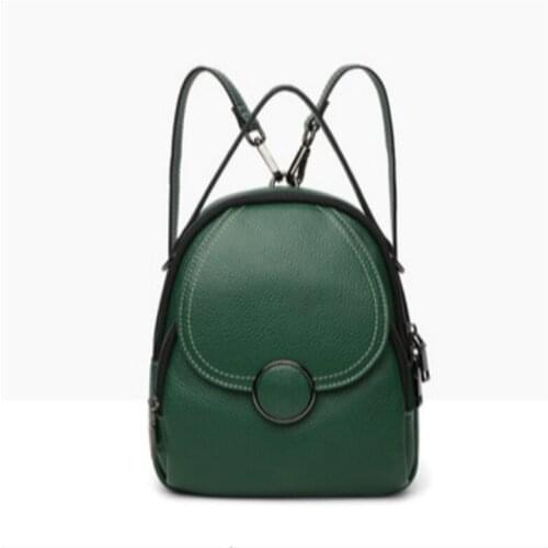 Natural Cowhide Leather Mini Backpack Fashional Solid Color Women Handbag Large Capacity Multi-Function Travel Bag