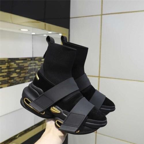 Trendy socks ankle high heels womens fashion brand shoes knit short boots motorcycle rider shoes high-end platform designer sne