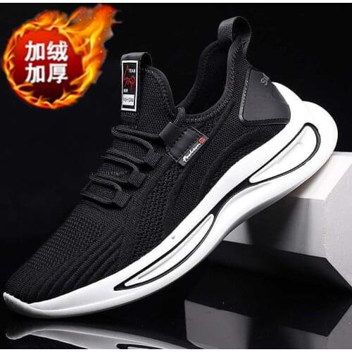 Autumn and winter mens shoes running flying casual shoes single cotton with the same sneakers plus velvet warm cotton shoes