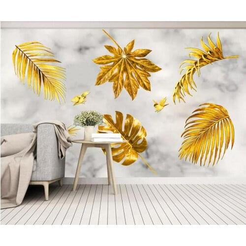 Custom 3D mural wallpaper gold minimalist hand-painted tropical plants marble background wall decorative painting