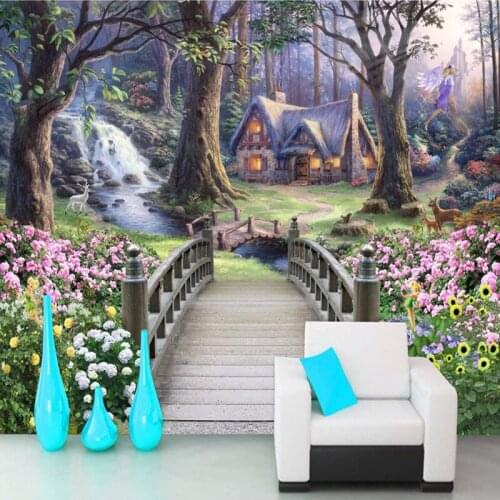 Bacaz Nature Dreamy Castle Forest Large Papel Mural 8d/3D Mural Wallpaper for Child Kids Room 3d Wall paper 8d Photo Mural
