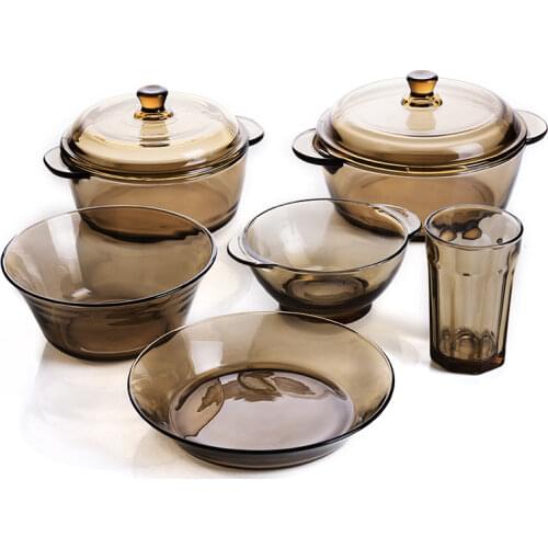 Northern European Brown Glass Bowl Double Ear Salad Platedessert Bowl Home Multi Function Ramen Bowl Soup Bowls And Plates