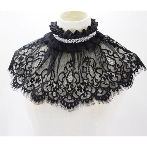 Jaderic 2021 New Lace Cape Fake Collar Shirt Vintage Ladies Detachable Shirt Collar Clothes Accessories Folding High Collar