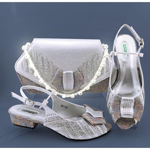 2020 New Arrival Hot Selling Italian Design Fashion Crystal Style Ladies Shoes and Bag Set in Orange Color for Party