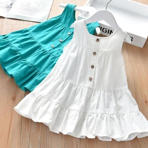 Solid Color Sleeveless Girls Summer Dress Chiffon Ruffles Kids Outfit Beautiful White / Green Princess Childrens Clothes