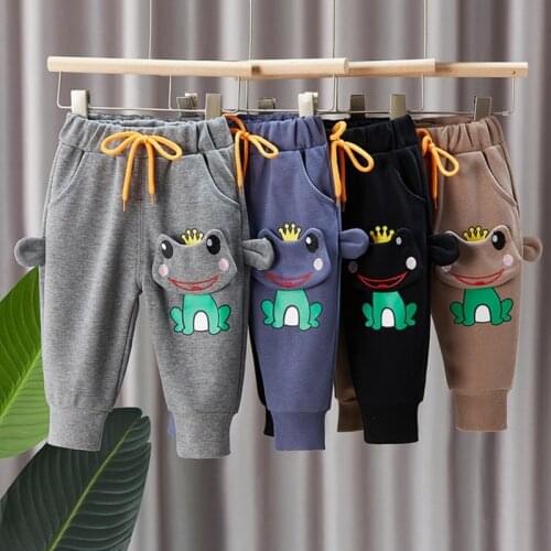 Autumn Spring Childrens Pants Full Length Thickened Black Cotton Casual Trousers Cartoon Print Mid-waist Children Clothes