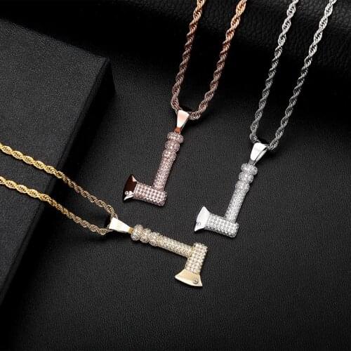 Hip Hop Claw Setting 3A+ CZ Stone Paved Bling Iced Out AX AXE Pendants Necklaces for Men Rapper Jewelry Drop Shipping