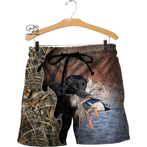PLstar Cosmos 2020Newest Animal Hunter Duck Hunting Camo Dog Tattoo 3DPrint Unisex Summer Casual Shorts Beach Short pants N-3