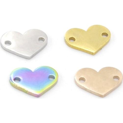 5Pcs/lot Stainless Steel Mirror Polish Love Heart Charms DIY Bracelet Suspension Mini Charm Connector Jewelry Making Findings