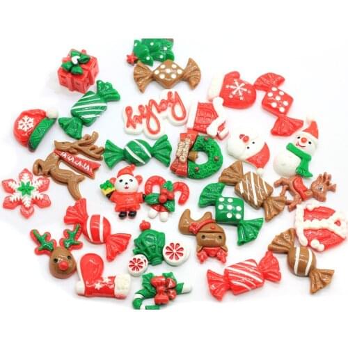 Resin Colorful Christmas Combination Flat Back Cabochon Stone Miniature Christmas Ornament Scrapbook Figurines