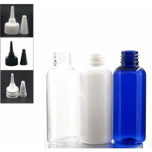 50ml empty round Plastic Bottles, blue/white/clear PET bottle with white/transparent/black tWist-open dispensiplastic bottle x5