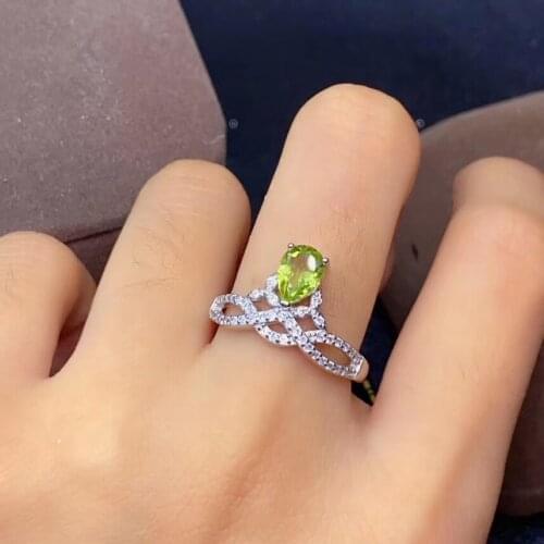 Luxurious elegant Crown water drop Natural peridot Ring Natural olivine Ring S925 silver womens party Jewelry