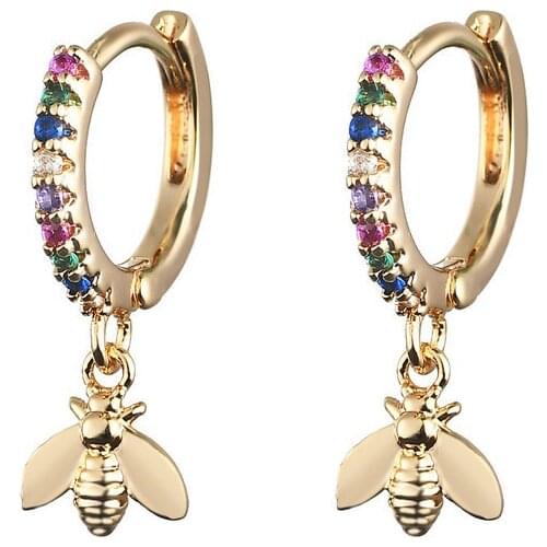 Fashion Unique Design Multicolor Zircon Bee Pendant Hoop Earrings for Women Light Luxury Jewelry