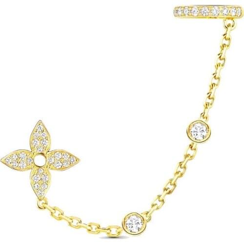 Lucky grass Earrings Chain Earrings one piece ear buckle four leaf flower long earrings Europe and America