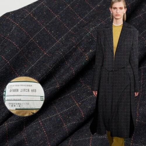 Gray black Japanese Plaid Dots Yarn Dyed 100%Wool Fabrics Garment Material Autumn Women Jacket Sewing Cloth Tailor Freeshipping