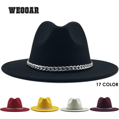 2021 Autumn Luxury Fedora Hat Women Wide Brim Church Felt Hat for Men Pink Cowgirl Bonnet Ladies Sun Bone Jazz Wedding Bob MZ235