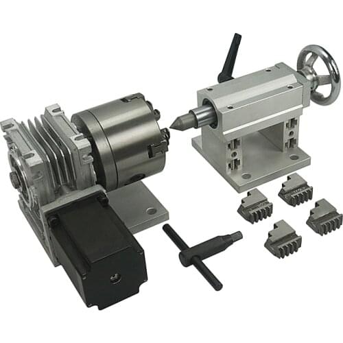 Center Height 70MM 4-jaw 80MM 100MM Chuck CNC 4th Axis Rotary Axis CNC Dividing Head Tailstock
